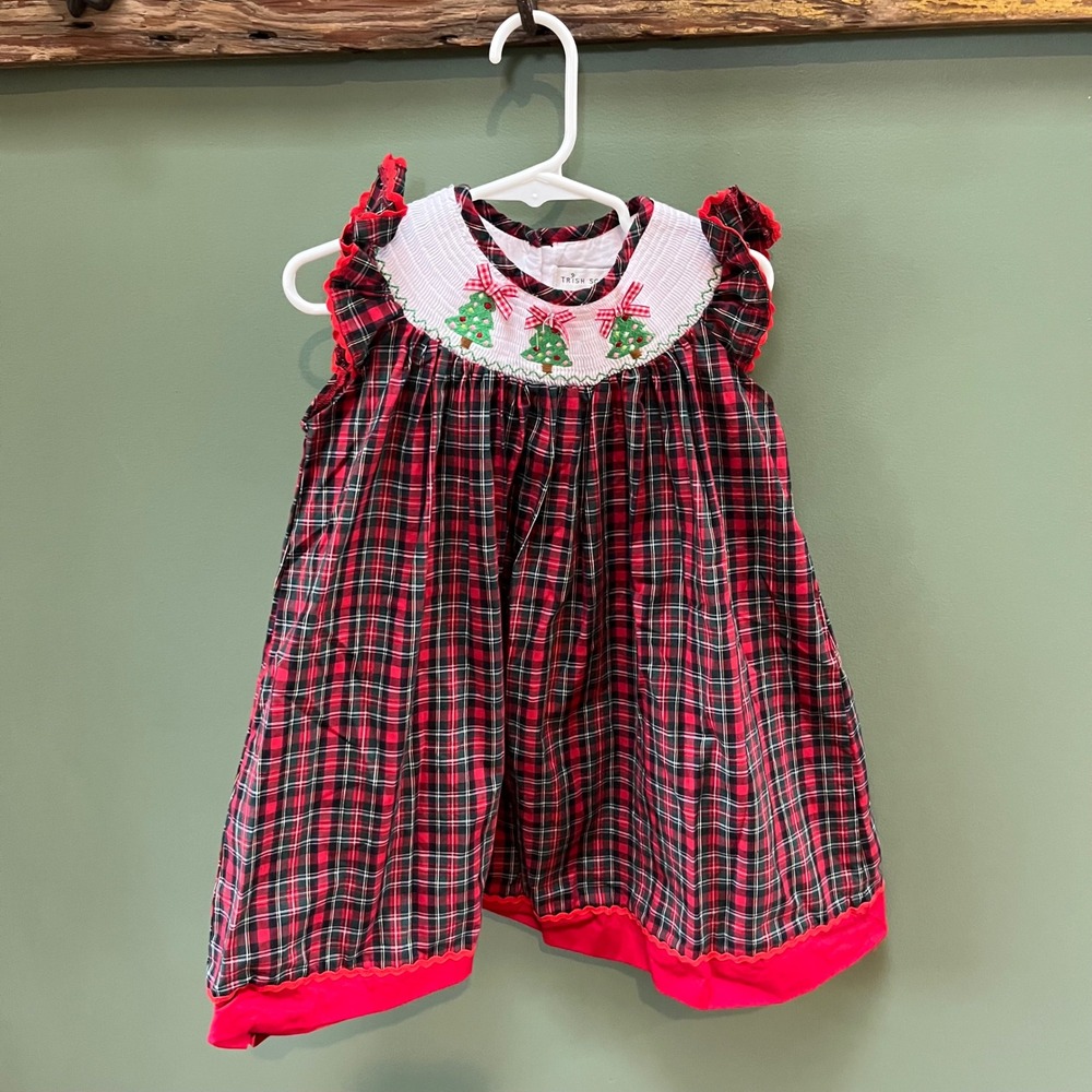 Trish Scully Child Girls‎ Plaid Christmas Tree Smocked Dress Size 3